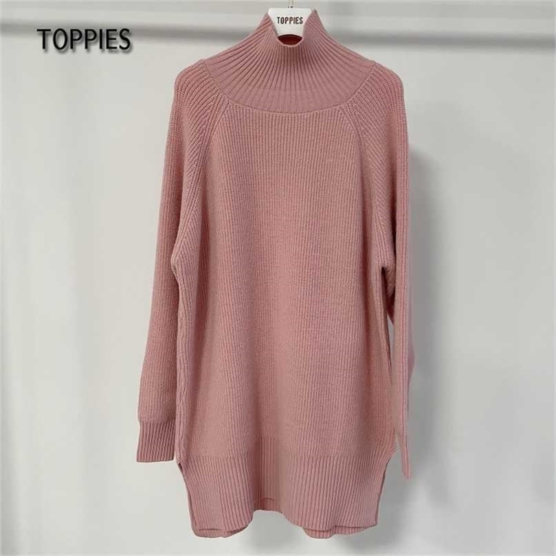 Toppies Autumn Winter Women Knitted Sweater Dress Long Sleeve Solid Sweater Casual Loose Sweater Dress Female 211123wtt