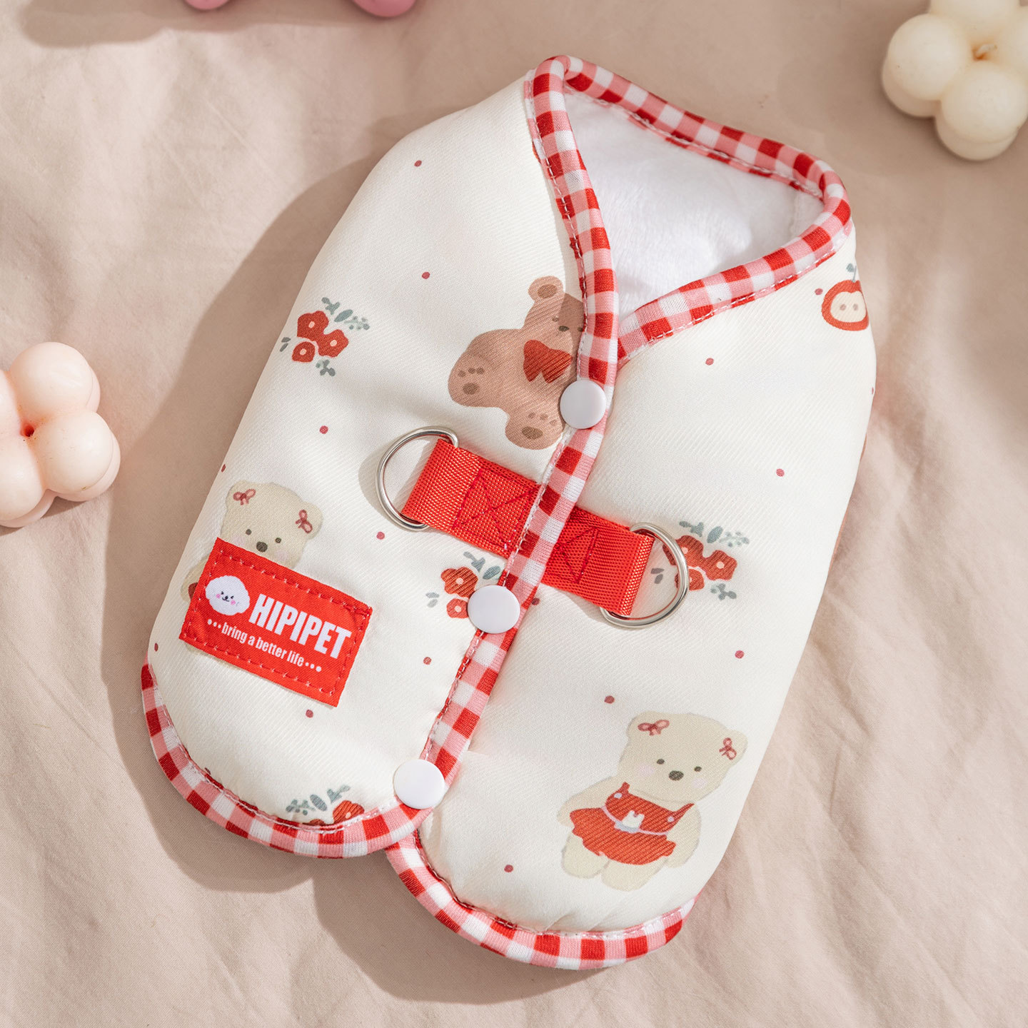 K3130 4-Legs Dog Pajamas with Hood, Christmas Themed Plaid Cotton Onesie for Small Dogs, Bichon, Maltese, Shih Tzu