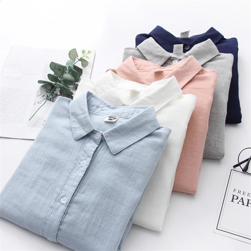 Women Blouses Fashion Long Sleeve Comfortable Office Shirt Cotton Yarn Casual Tops Blusas Femininas Solid Color 250120wtt