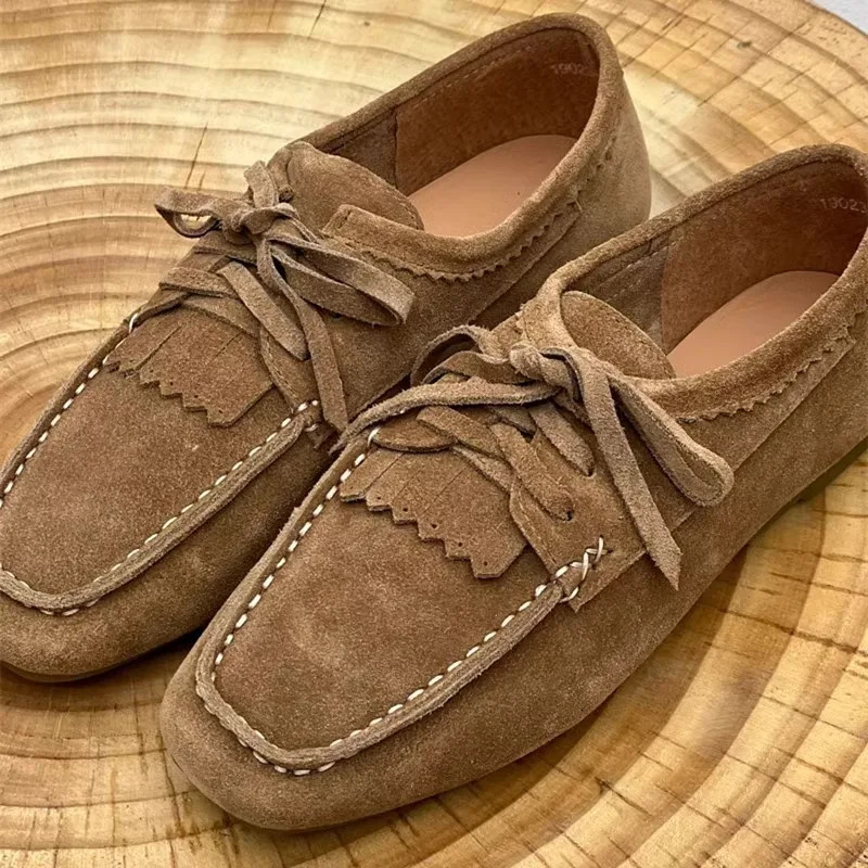 AIYUQI 2025 Womens Loafers Cow Suede Square Toe Flat Shoes For Women Large Size Shallow Mouth Soft Sole Female Moccasins 250930