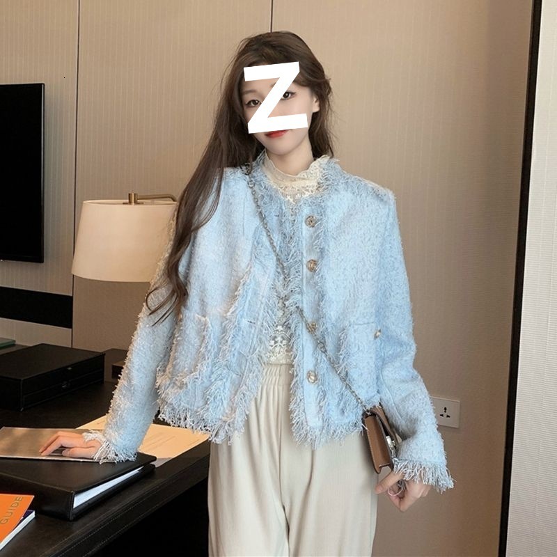 2025 Autumn/Winter New Korean Coarse Wool Short Top Style Loose Thick Elegant Tassel Knitted Women's cardigan Autumn/Winter New Designer design J