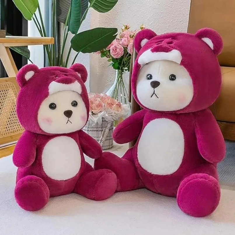 Beautiful Pink Strawberry Teddy Bear Plush Stuffed Animal Soft Toys for Kids 25 cm Turn into a teddy bear doll plush toy 240716