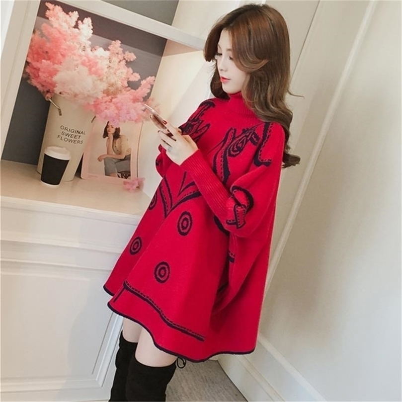 Autumn And Winter New Korean Version Of The Long Section High Collar Pullover Sweater Cloak Sweater Female Bat Shirt Coat 201111wtt