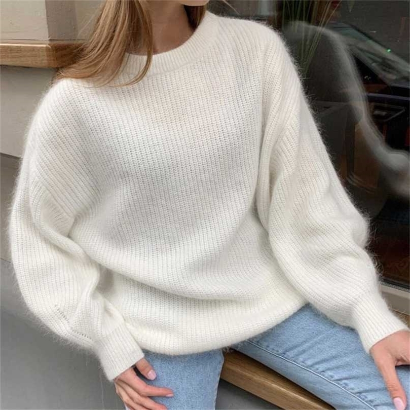 Soft Knitted Cashmere Women Sweaters Winter Loose Solid Thick Female Pullovers Warm Basic Ladies Knitwear Jumper 211123wtt