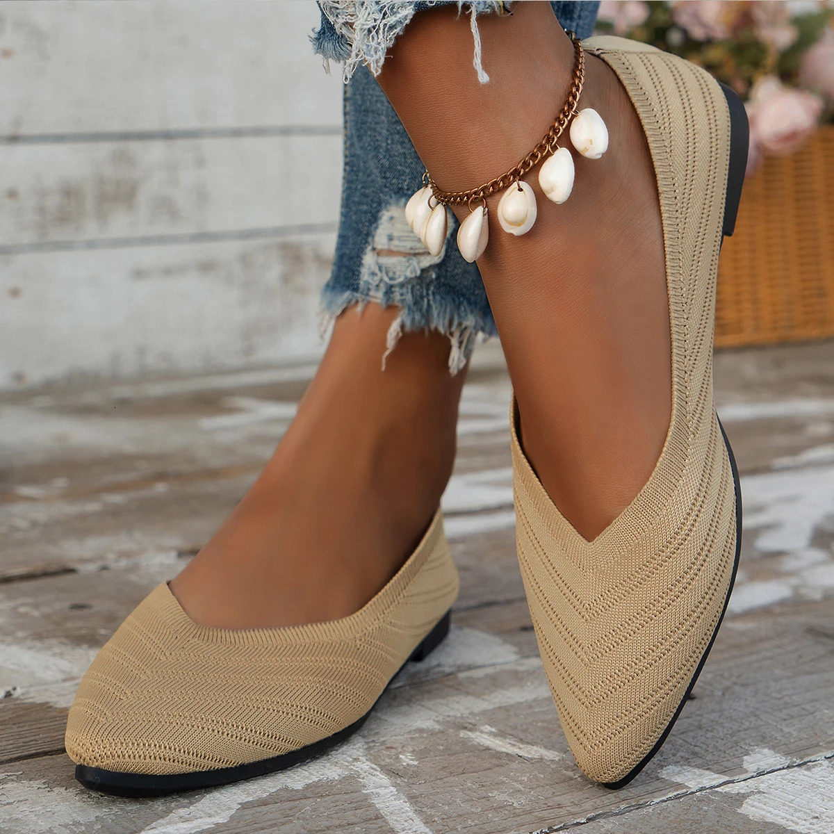 Women Flats Pointed Toe Flat Shoes Women Solid Color Slip on Casual Breathable Women Loafers Comfortable Shoes Size 3643 250930