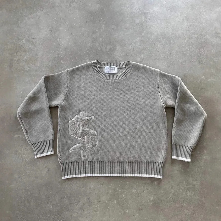 Embroidered gold coins round neck knitted sweater European and American retro casual long sleeve autumn and winter warm pullover 250929