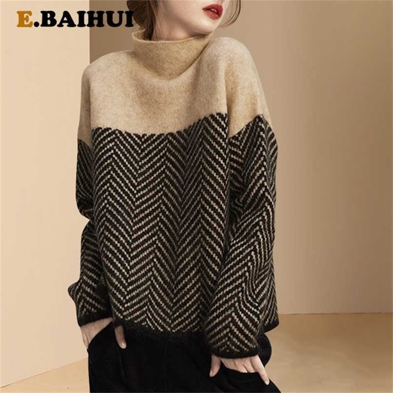 EBAIHUI Autumn Spring Knitting Turtleneck Pullovers Loose Sweater Multi Color Bottoming Long Sleeve Minimalism Sweater 211123wtt