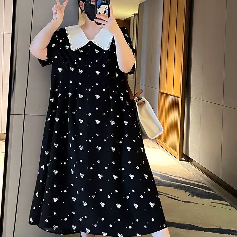 plus size women's new long sleeve high waist printed banquet dress mid-length skirt D02679