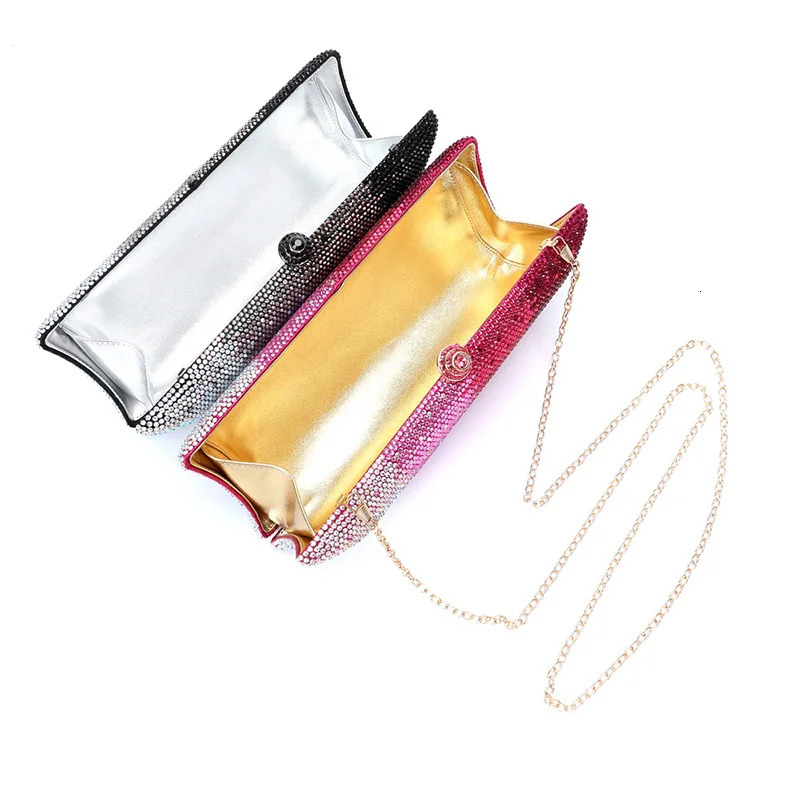 Women Clutch Crystal Multicolor Diamond Gradient Evening Bag Black Silver Gold Wedding Bag Party Crossbody Evening Bag 250930