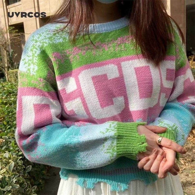 O-neck Letter Streetwear Women Sweaters Autumn Casual Tassel Knitted Pullovers 210712wtt
