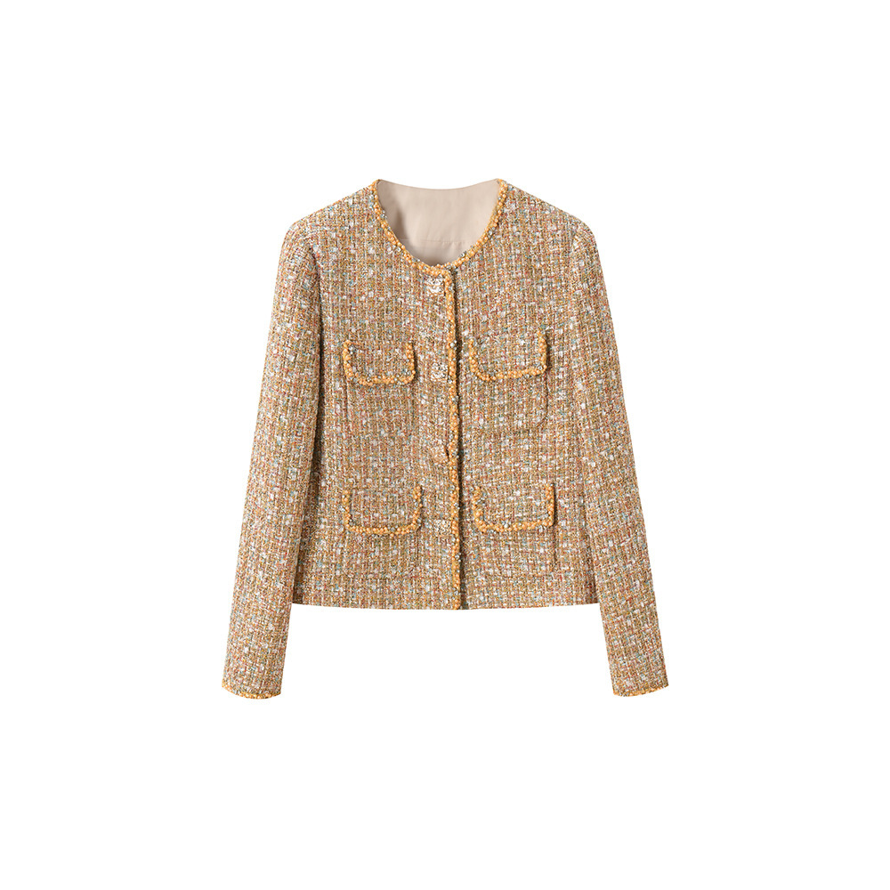 2025 autumn new French retro chic lightweight luxury gold sequin suit jacket autumn coarse fur design short jacket winter new designer jacket luxury j