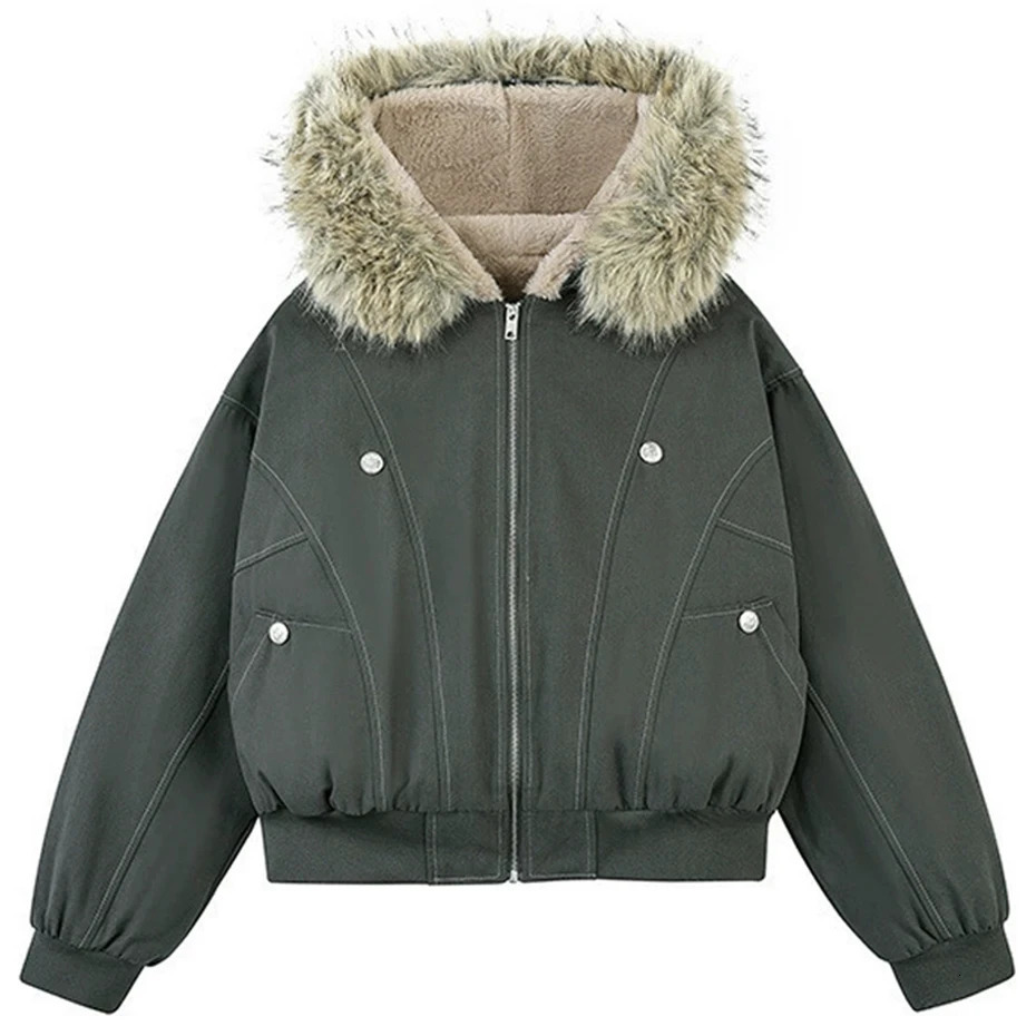 Winter Jackets Fur Collar Parkas Coat Men Vintage Thicken Fleece Warm Jackets Streetwear Harajuku Hip Hop Padded Jackets Outwear 250929