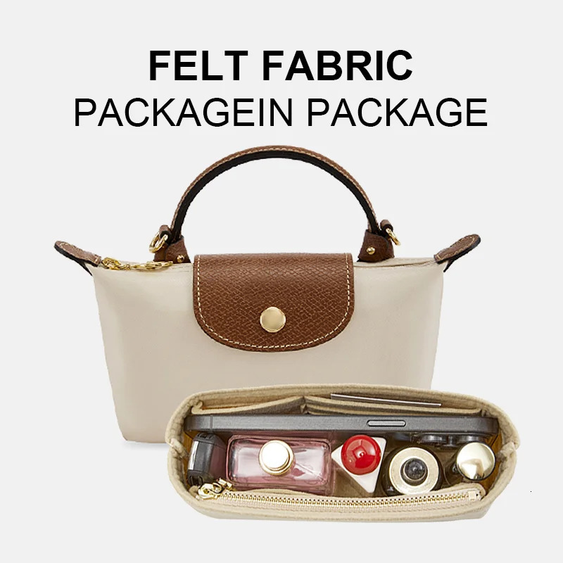 Bag organizer insert for longchamp mini womens bag durable felt storage bag shoulder strap bag support bag accessories 250930