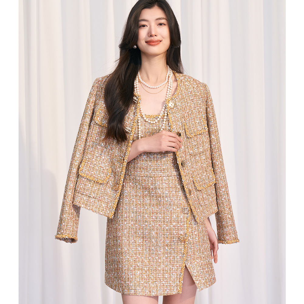 2025 autumn new French retro chic lightweight luxury gold sequin suit jacket autumn coarse fur design short jacket winter new designer jacket luxury j
