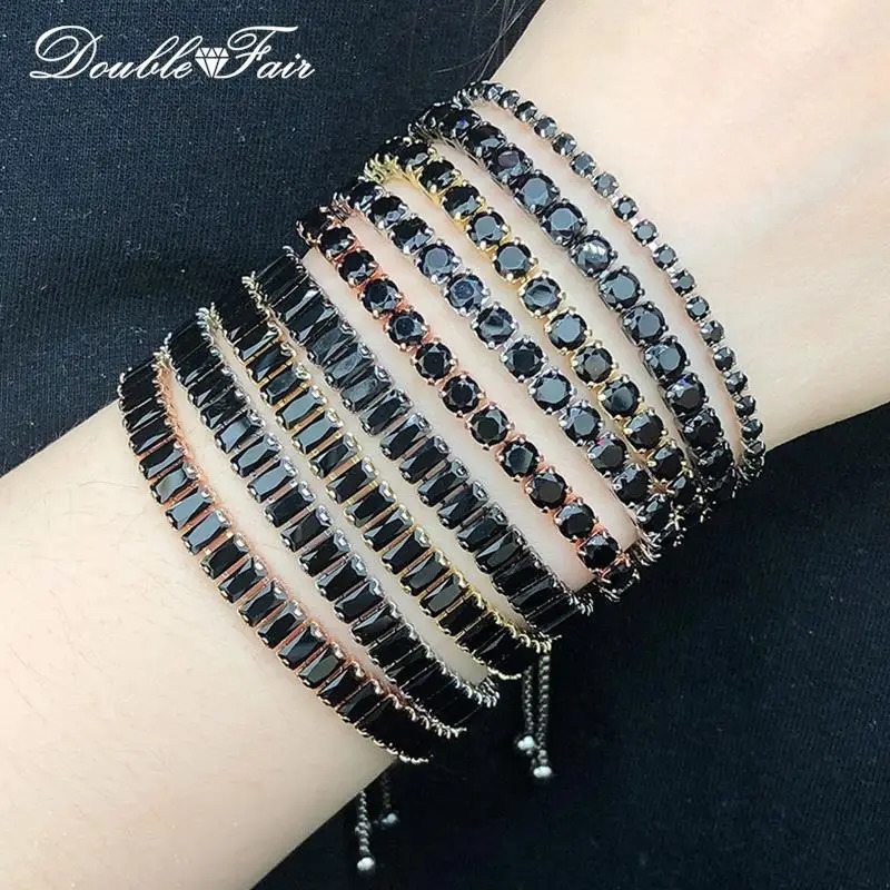 Black Crystal Tennis Bracelet for Men Women Adjustable Steampunk Zirconia Bangle Chain on Hand Hip Hop Hippie Punk Gifts Jewelry 250928