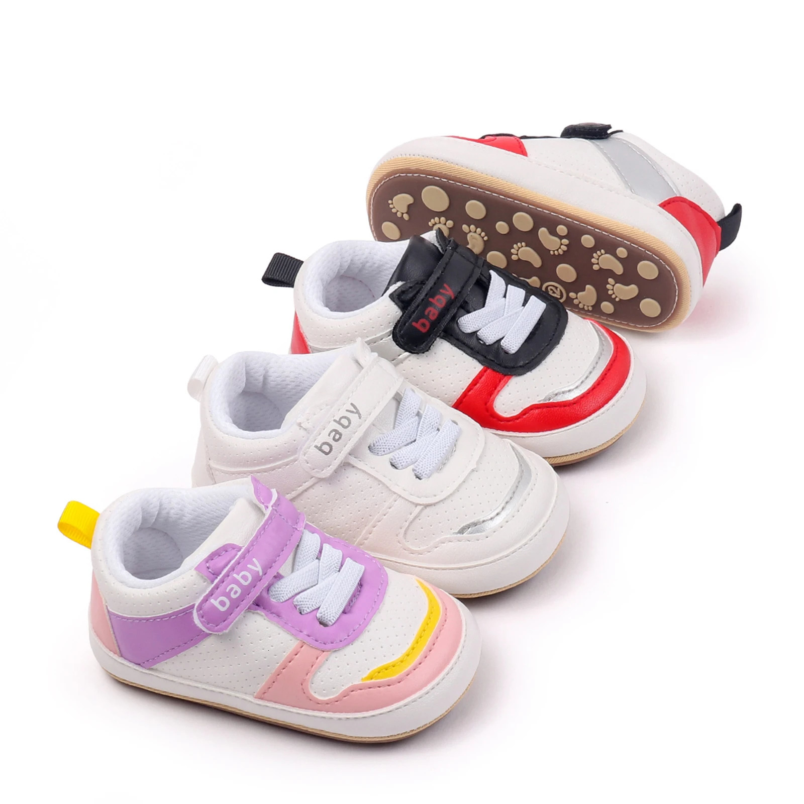 Baby Girls Boys Sneakers Contrast Color Sequins Shoelace Soft Sole NonSlip Infant First Walking Shoes for Spring Fall 250923