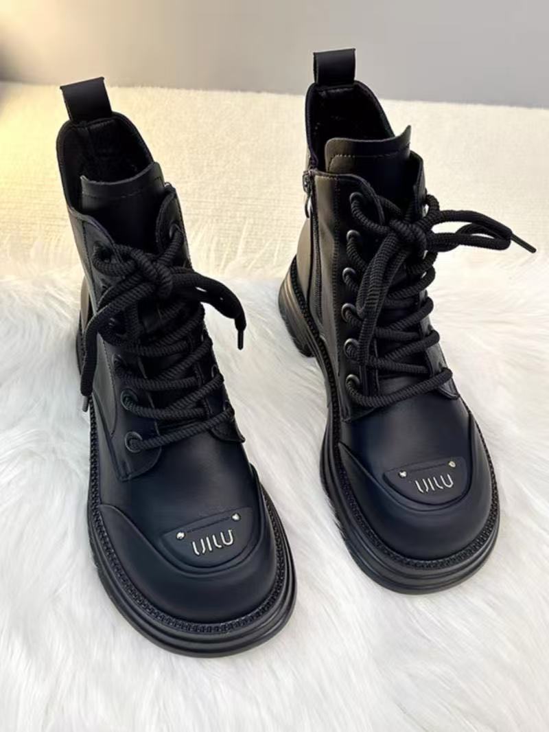 designer boot for women Winter sheos Round Toe Lace-up Short Platform Knight Boots Womens Shoes