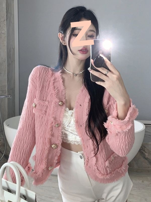 2025 unique and beautiful plaid sweater designer women's autumn and winter atmosphere lazy V-neck knitted cardigan top autumn coarse wool fashion