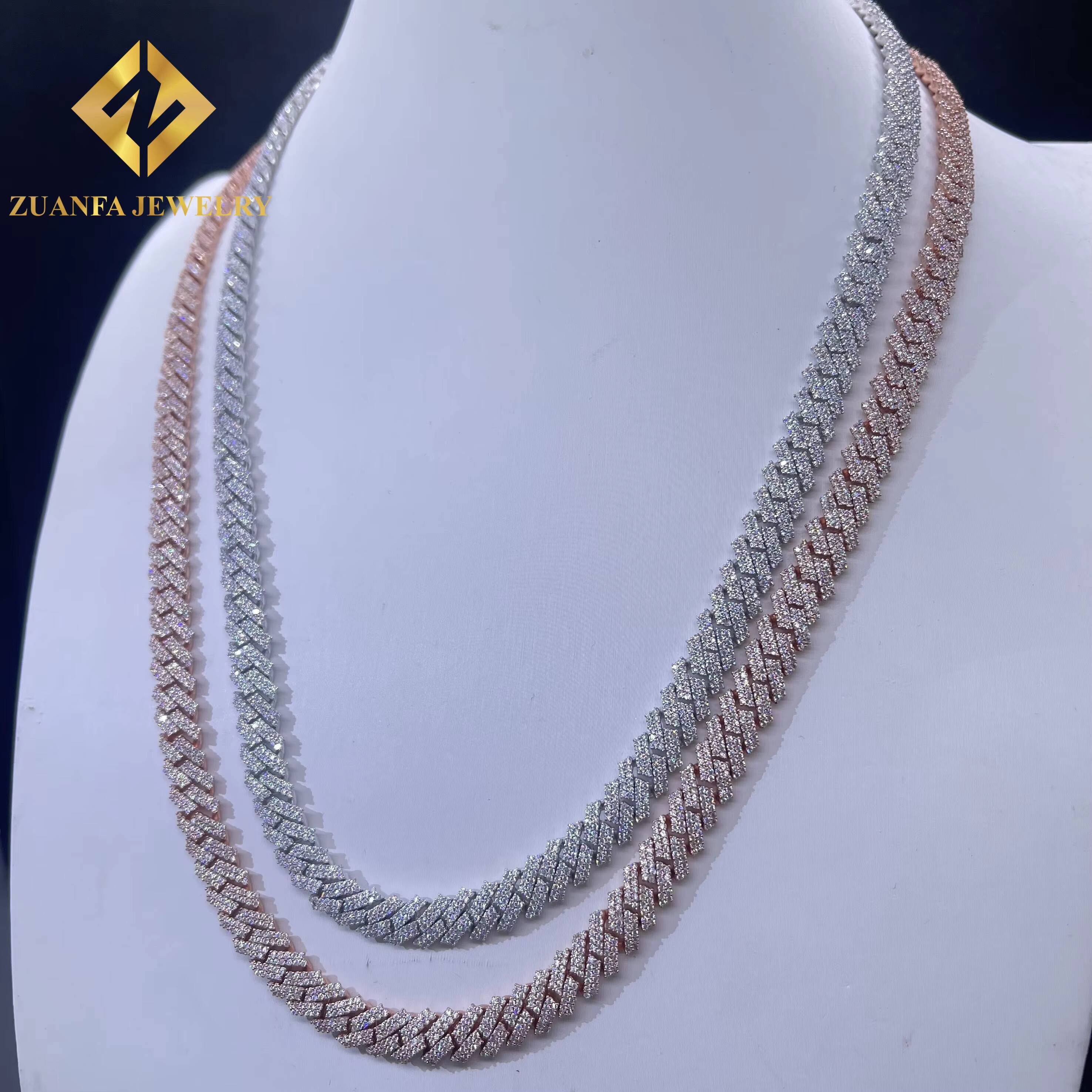 Wholesale Price Hip Hop Men Rose Gold Miami Necklace in 925 Silver 8mm Iced Out Moissanite Cuban Link Chain Rock Jewelry