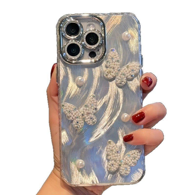 for iPhone 17 Pro Max Case Cute Bling for Women Girls, Luxury 3D Butterfly Design Shiny Glitter Rhinestone Pearl Camera Shockproof Protective Phone Ca