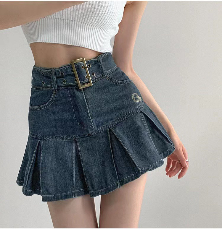 Spicy Girl Denim Skirt Women Summer Pleated Skirt 2025 High Waist Slimming Aline Short Skirt Trendy 250410