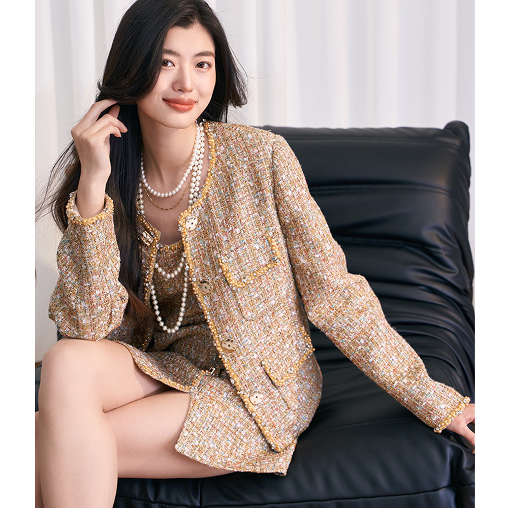 2025 autumn new French retro chic lightweight luxury gold sequin suit jacket autumn coarse fur design short jacket winter new designer jacket luxury j