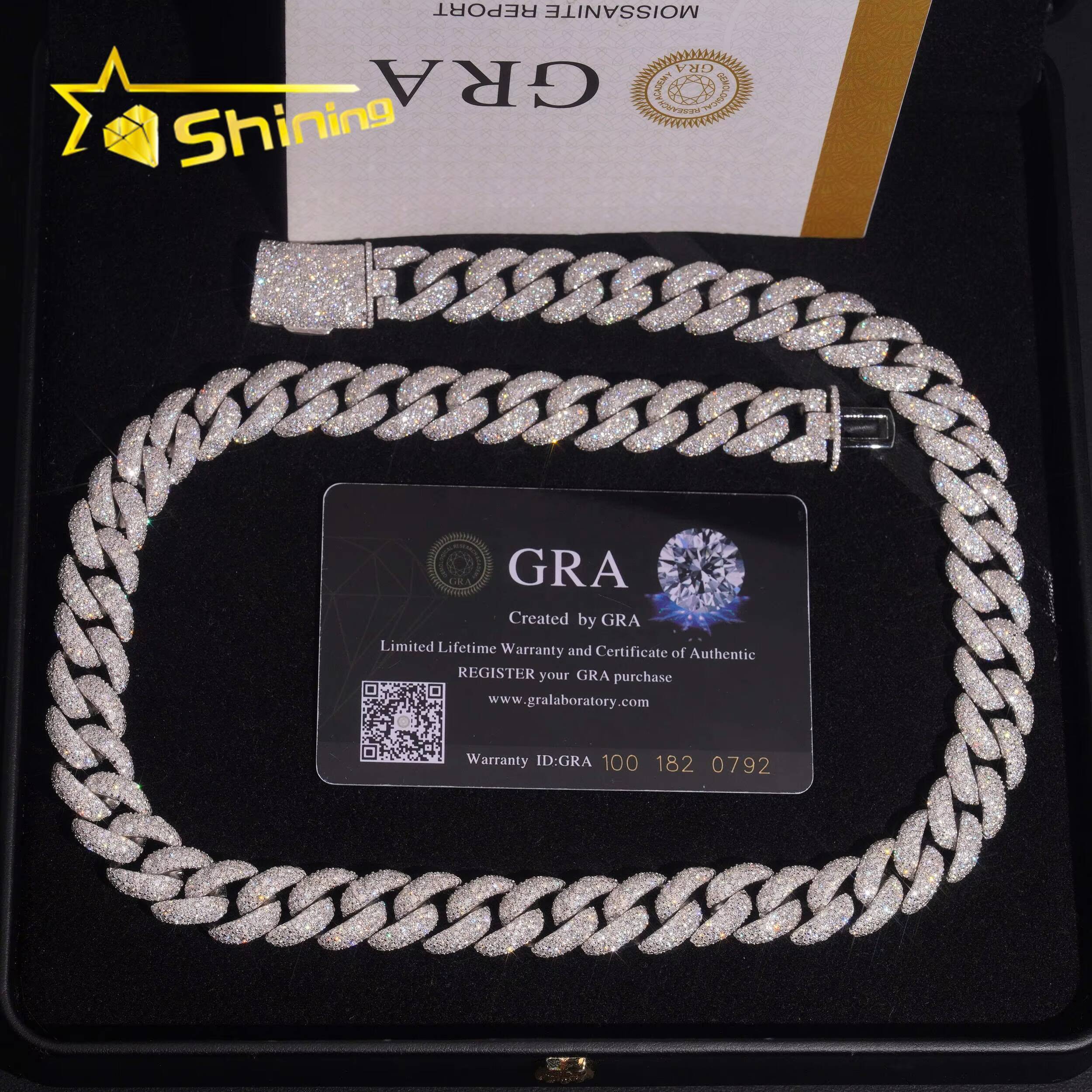 New Arrivals Iced Out Hip Hop 925 Sterling Silver 14mm Mosaic Set Moissanite Diamond Rose Gold Cuban Link Chain