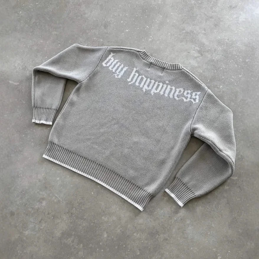 Embroidered gold coins round neck knitted sweater European and American retro casual long sleeve autumn and winter warm pullover 250929