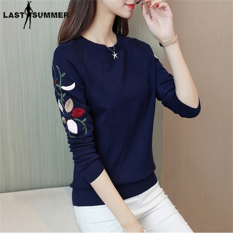 New Fashion Women Autumn Spring Embroidery Flower Sweater Pullovers Casual Warm Female Knitted Sweaters Pullover Lady 201111wtt