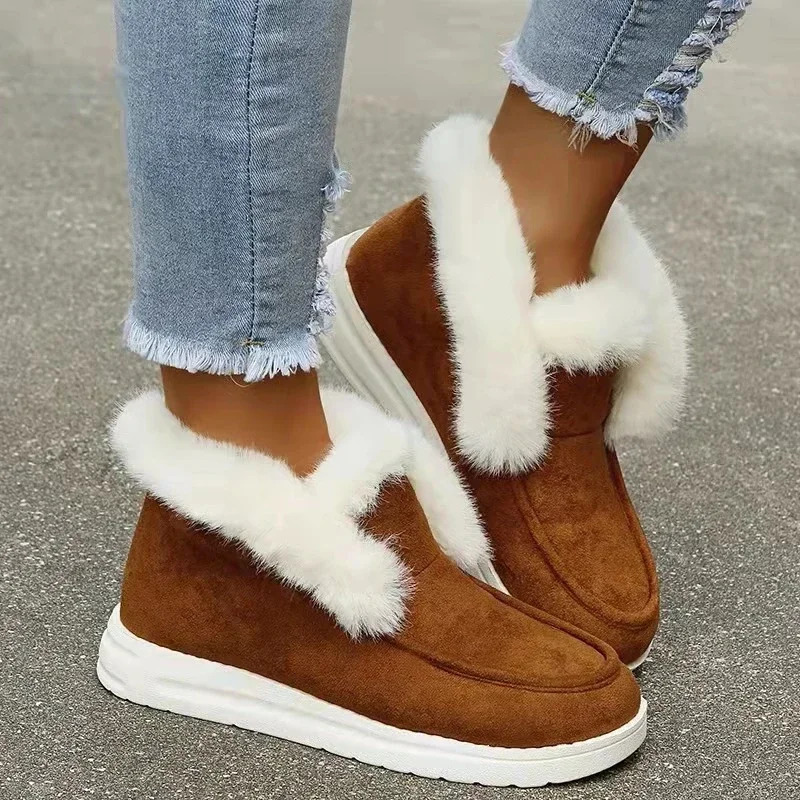 Ladies Slip on Comfortable Ankle Boots Women Winter Warm Plush Fur Snow Boots Suede ShoesFemale Footwear Botas Femininas 250930