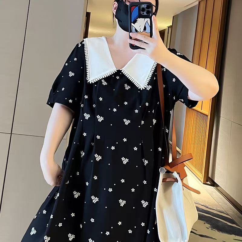 plus size women's new long sleeve high waist printed banquet dress mid-length skirt D02679