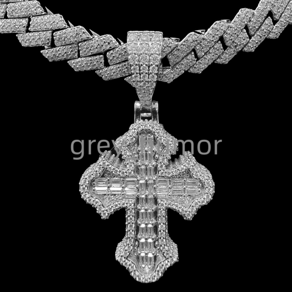 Rappers Jewelry Moissanite Pendant 925 Silver Hip Hop Iced Out VVS Cross Moissanite Pendant