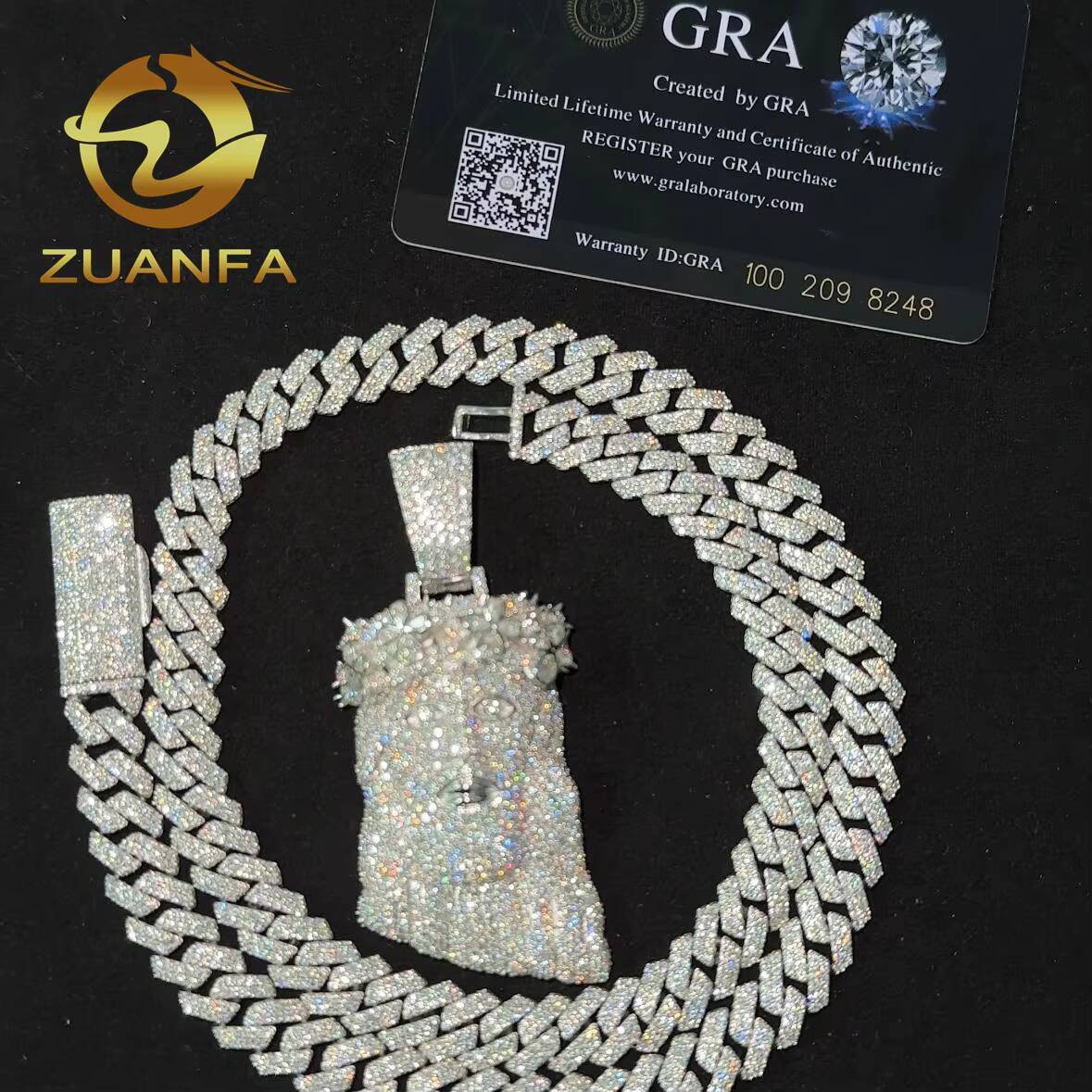 Fast Shipping 10mm Cuban Link Moissanite Chain Hip Hop Jewelry with Jesus Head Pendant Cuban Link 925 Silver Iced Out Cuban Set
