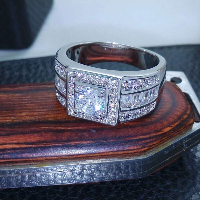 011 Celebrity design Rhythmic Harmony Men 10KT White Gold Filled Topaz simulated dia Wedding Ring Sz 7-13 free shipping