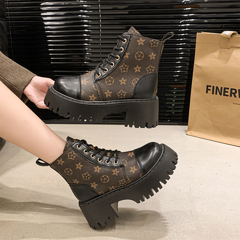 Free shipping Designer Printed Platform Lace-Up Ankle Boots Fashion Edgy Comfortable Casual Footwear For Women