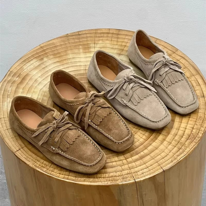 AIYUQI 2025 Womens Loafers Cow Suede Square Toe Flat Shoes For Women Large Size Shallow Mouth Soft Sole Female Moccasins 250930