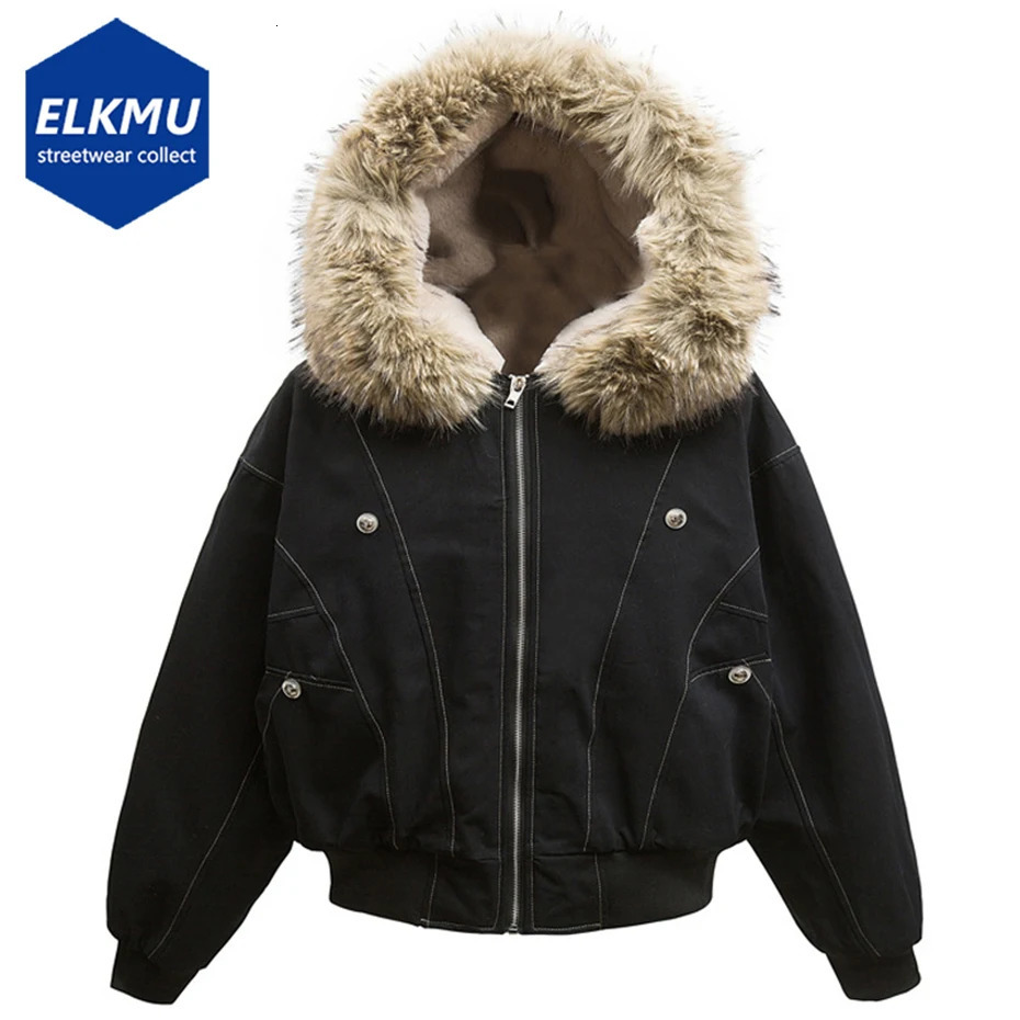 Winter Jackets Fur Collar Parkas Coat Men Vintage Thicken Fleece Warm Jackets Streetwear Harajuku Hip Hop Padded Jackets Outwear 250929