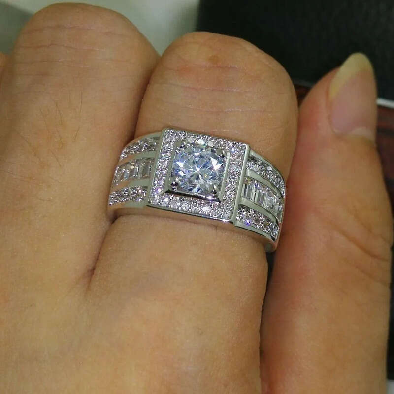 011 Celebrity design Rhythmic Harmony Men 10KT White Gold Filled Topaz simulated dia Wedding Ring Sz 7-13 free shipping