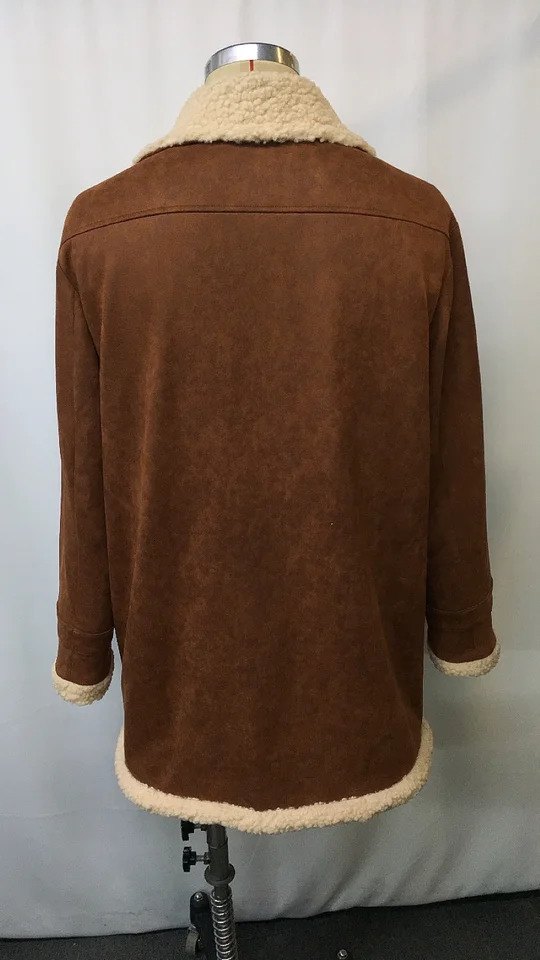 Mens Vintage Suede Leather Patchwork Outdoor Jacket Lamb Shearling Fleece Lined Reverse Collar Coat with Multiple Pockets 250924