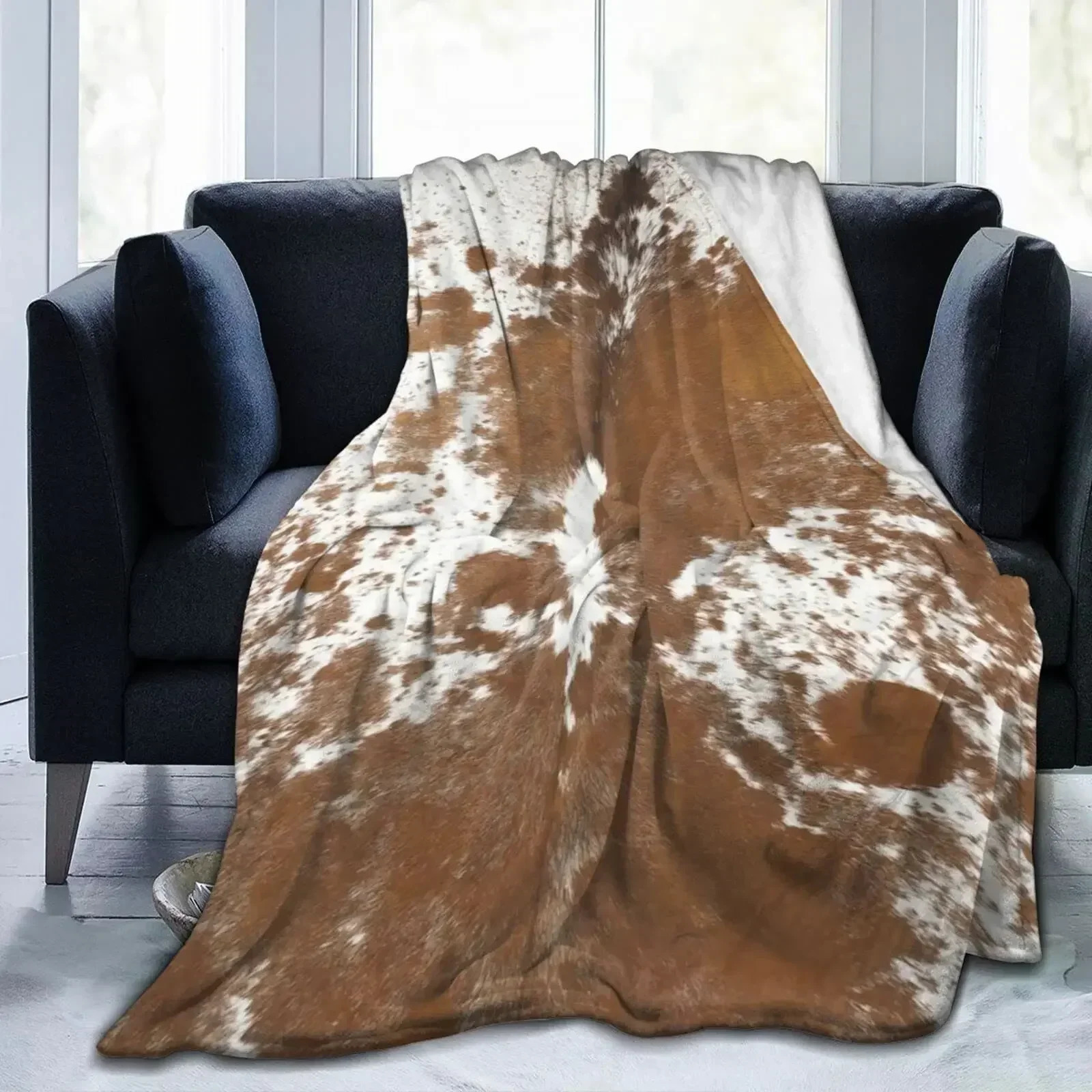 Cow Print Cowhide Throw Blanket All Season Brown Warm Lightweight Soft Fuzzy Flannel for Bed Sofa Couchgifts Friend 250930