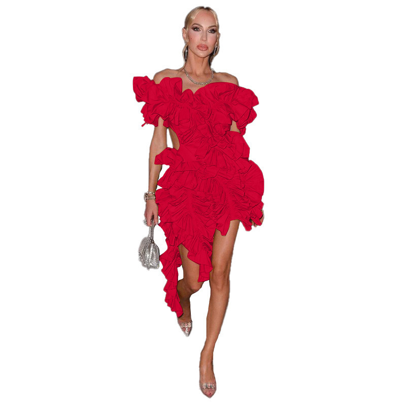 CM.YAYA Women Edible Tree Fungus Tierred High Low Asymmetrical Ball Gown Dress Sexy Club Party Evening High Street Dresses 240809
