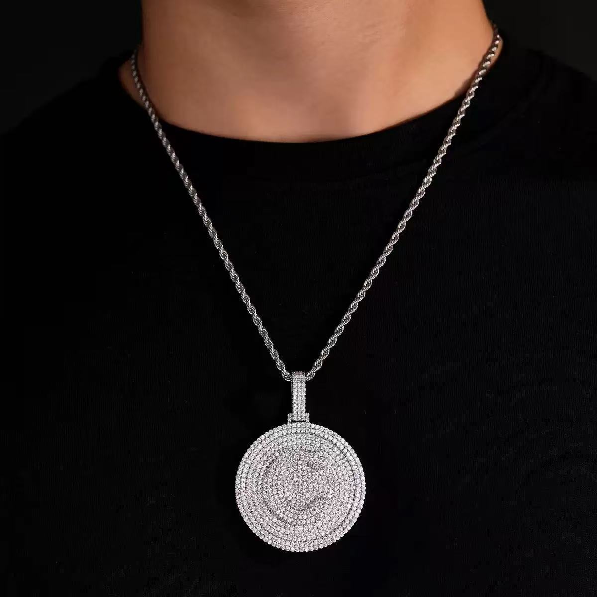Hip Hop Custom 925 Silver White Gold Diamonds PersonalIze Pendant Rapper Round Iced Out Lab Grown Diamond Pendant