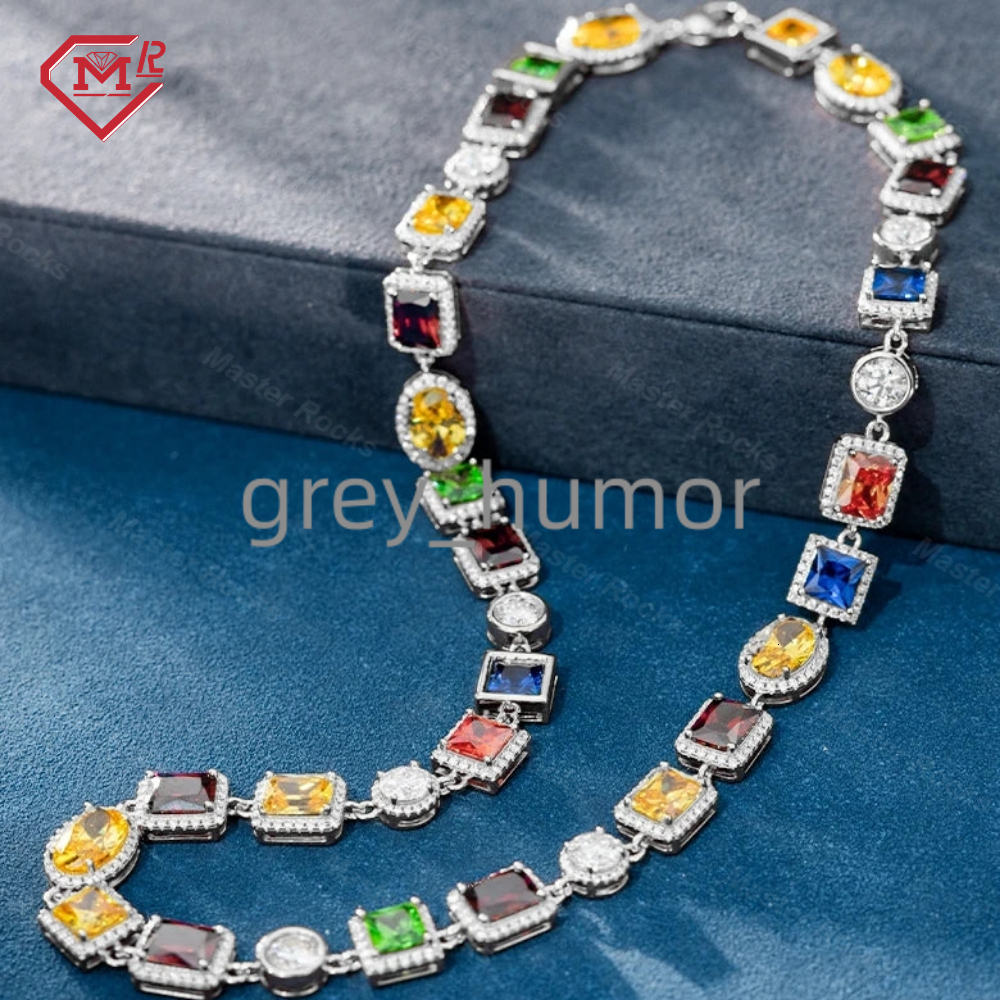 Fine Jewelry Necklaces Halo Style Colorful Vvs Diamond Cluster Tennis Chain 925 Sterling Silver Mens 10mm Moissanite Necklace