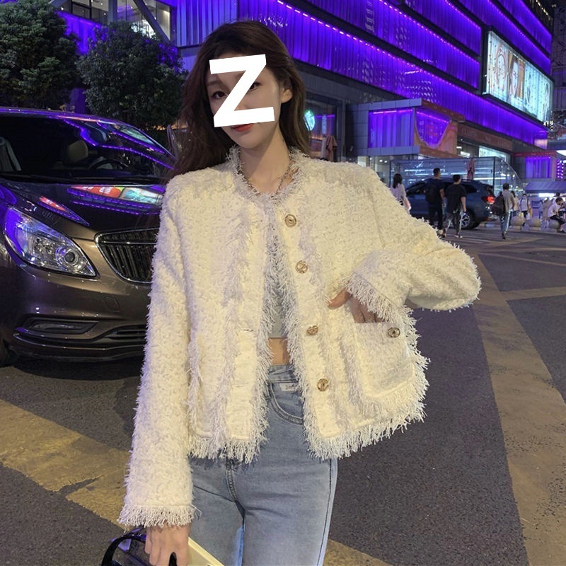 2025 Autumn/Winter New Korean Coarse Wool Short Top Style Loose Thick Elegant Tassel Knitted Women's cardigan Autumn/Winter New Designer design J