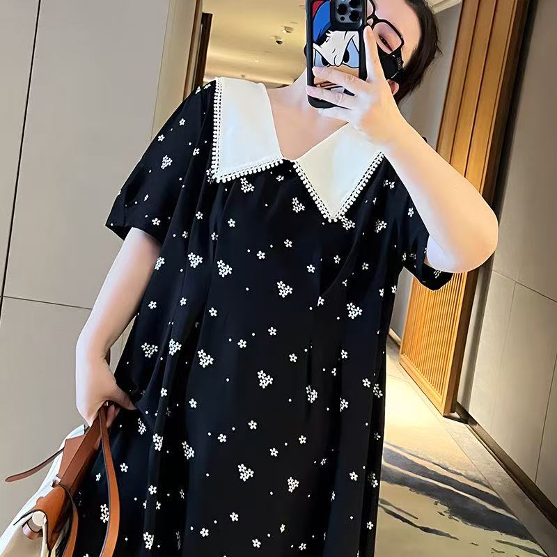 plus size women's new long sleeve high waist printed banquet dress mid-length skirt D02679