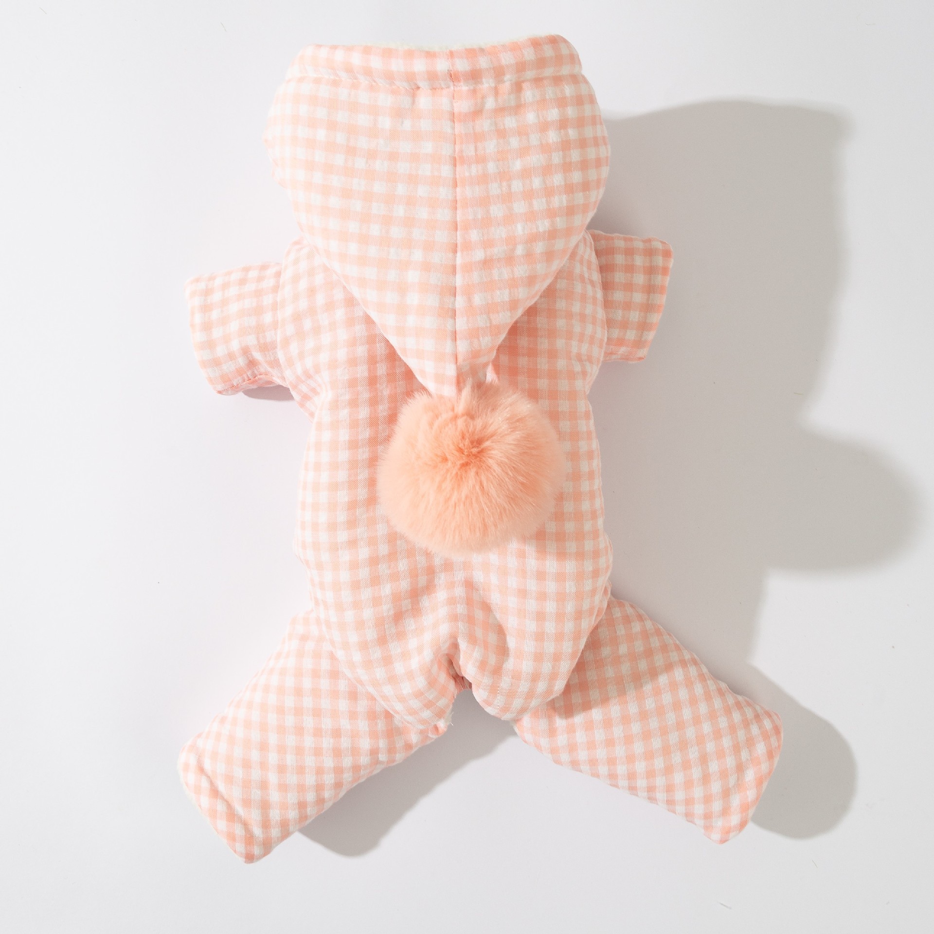 K3130 4-Legs Dog Pajamas with Hood, Christmas Themed Plaid Cotton Onesie for Small Dogs, Bichon, Maltese, Shih Tzu