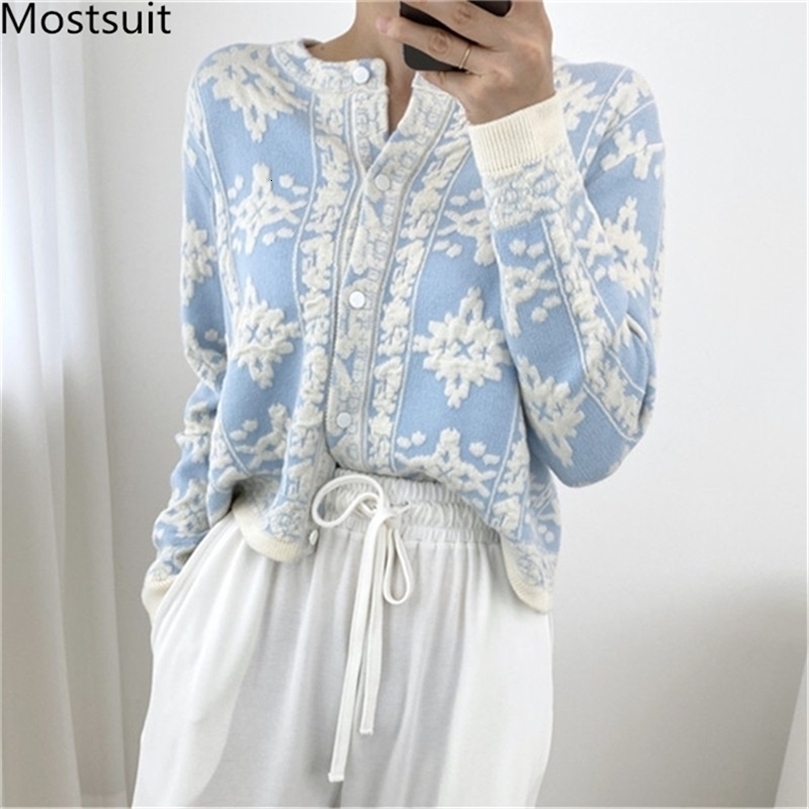 Autumn Stereoscopic Floral Korean Cardigans Sweater Long Sleeve Single-breasted Tops Vintage Elegant Ladies Cardigan 210810wtt