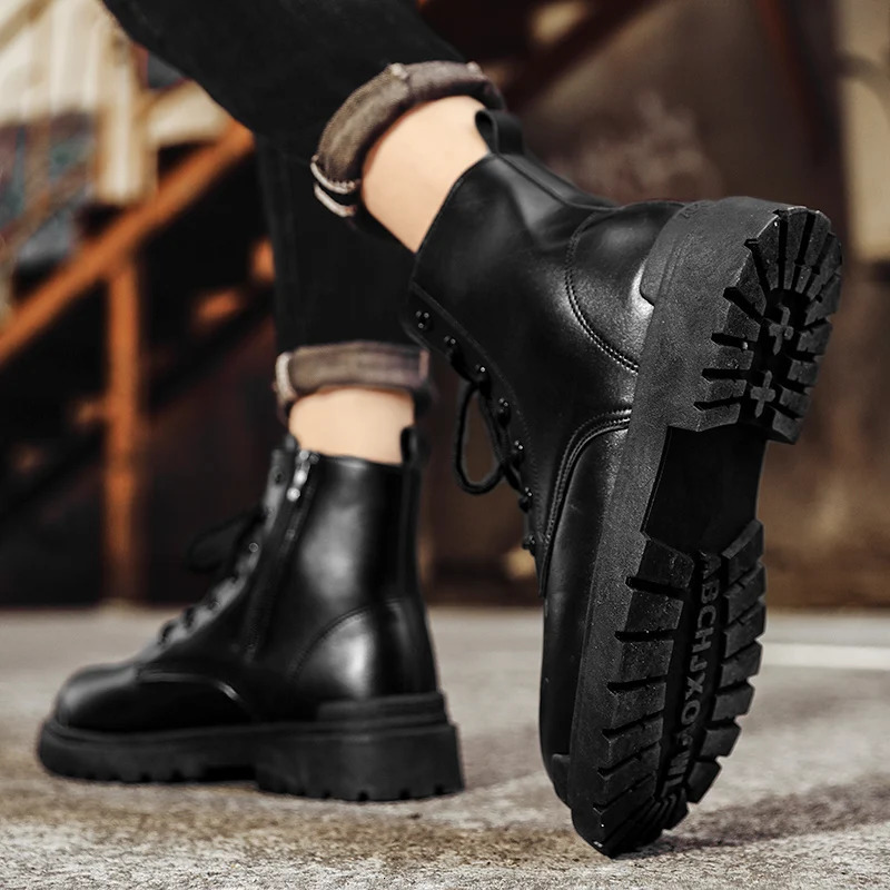 Mens Leather Boots Four Seasons Outdoor Casual Hiking Boots Retro Fashion Work Boots Thick Bottom Ankle Boots Antislip 250930