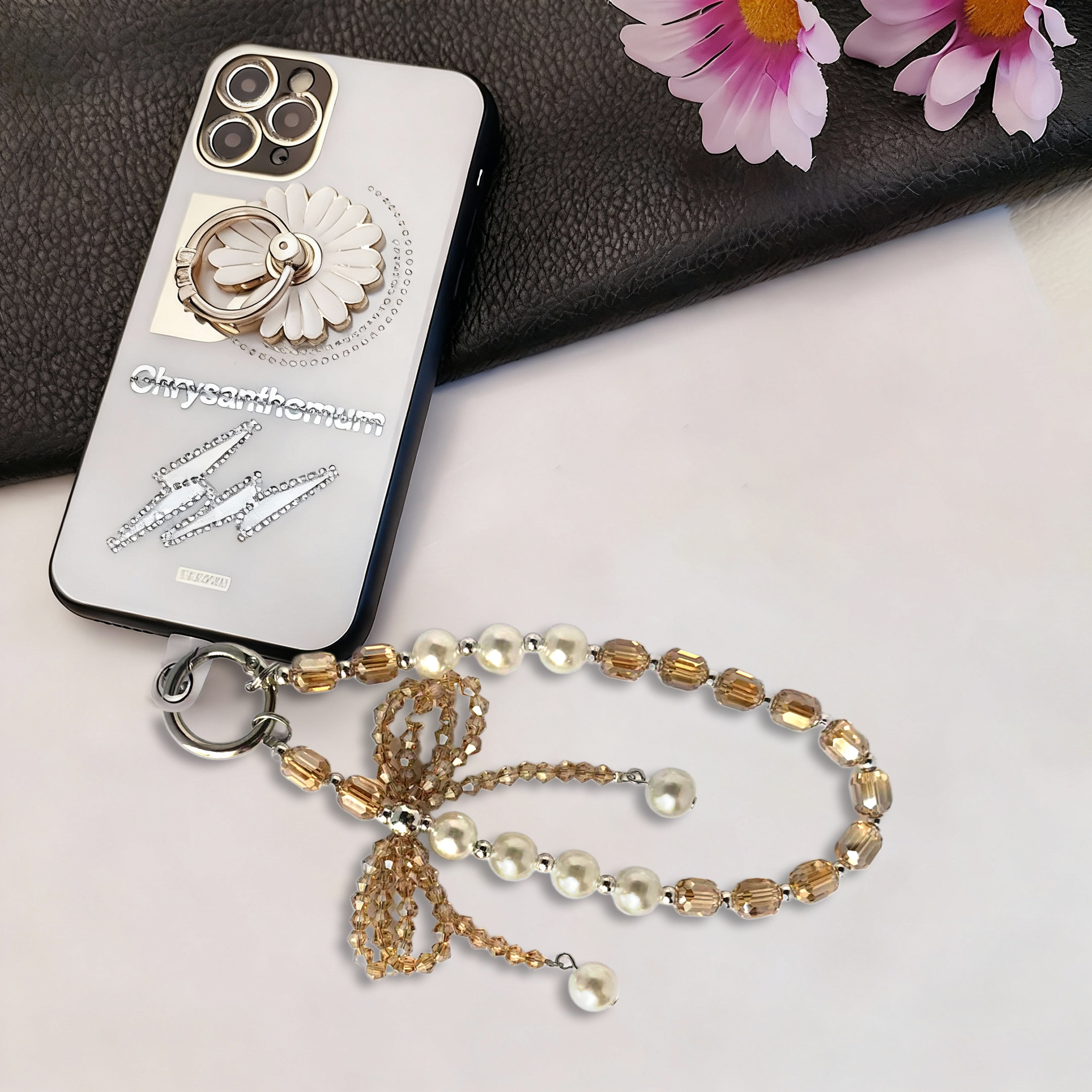 Pearl Crystal Creative Bow Phone Strap Stylish pairing, creative combination Multiple colors available Anti-loss design, easy to grab
