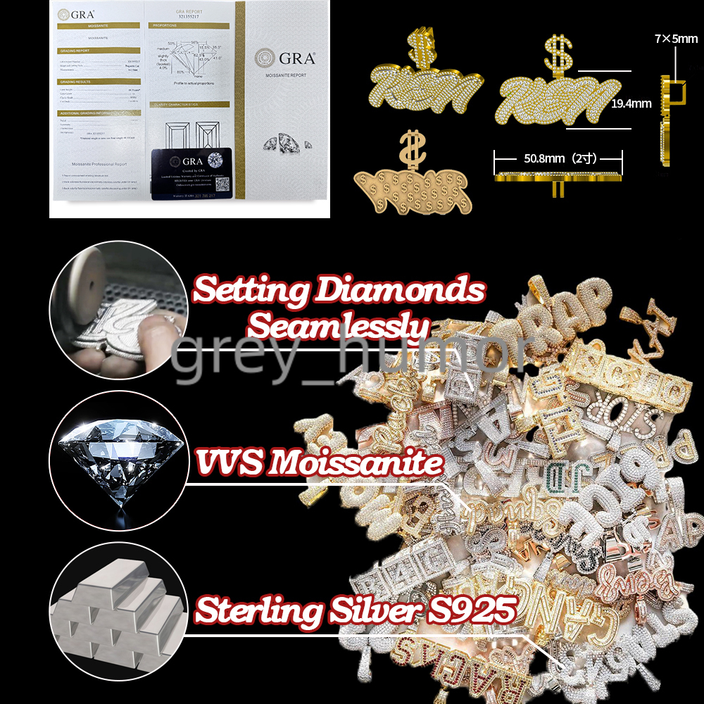 Rappers Jewelry Moissanite Pendant 925 Silver Hip Hop Iced Out VVS Cross Moissanite Pendant